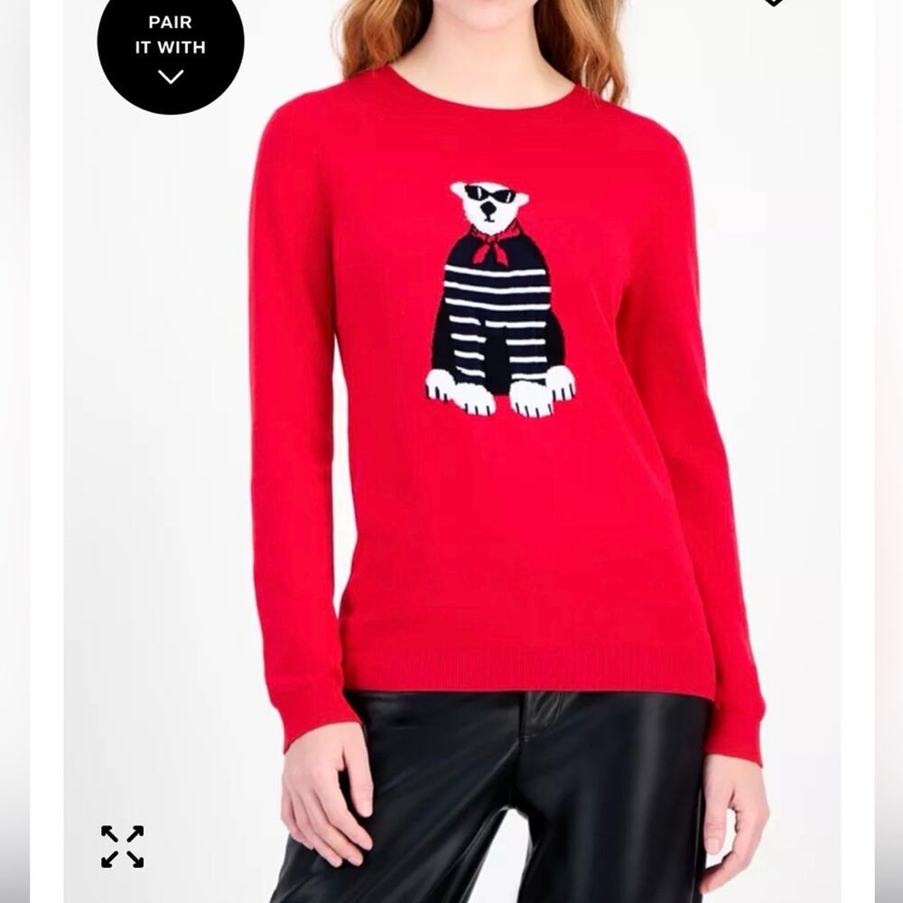 Tommy Hilfiger Red Cotton Sweater with Bear Design size Large New